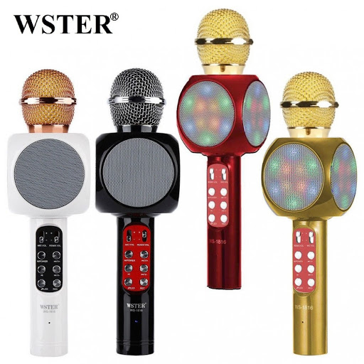 Мини колонки  Микрофон+светомузыка+Bluetooth+USB+радио+аккумулятор WSTER WS-1816 МЯТАЯ УПАК