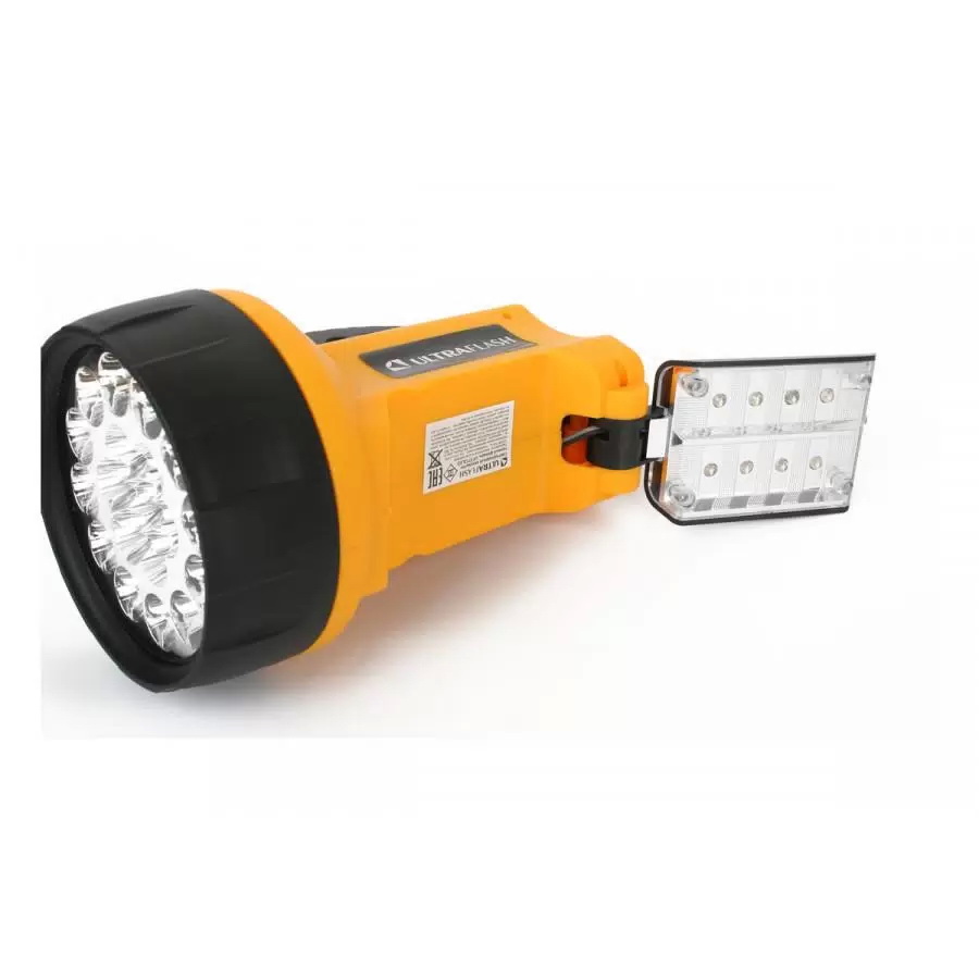 Фонарь  Ultra Flash  3712 Led (аккум, 19 светод., подзар.220В/12В, пластик, желтый)