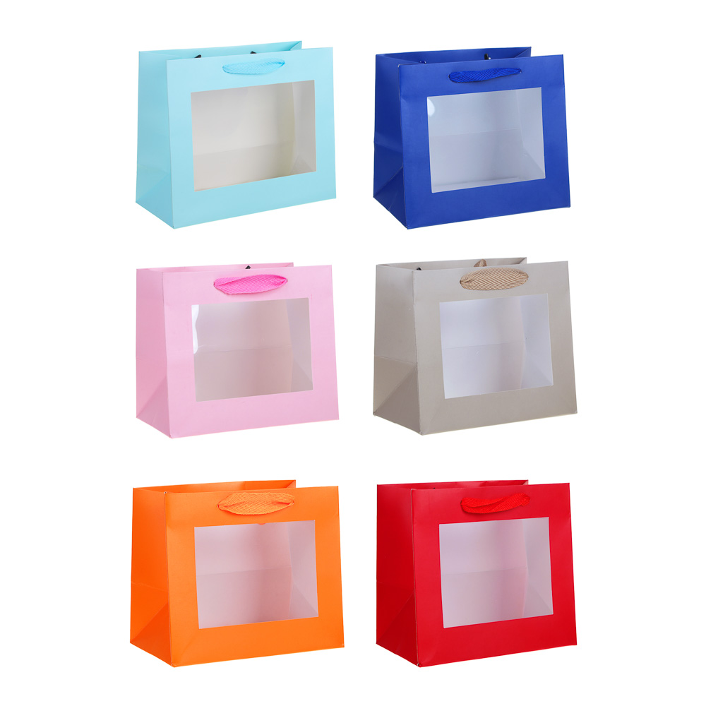 пакет подар бум 24x20x11 см LADECOR, вскч бум., с ПВХ окном, 6 цветов